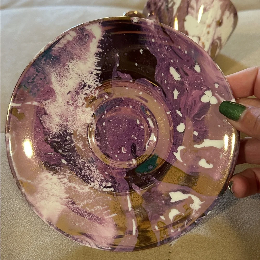 Sascha Brastoff Sacha Surf Ballet Pink Gold Teacup Tea Cup saucer Plate